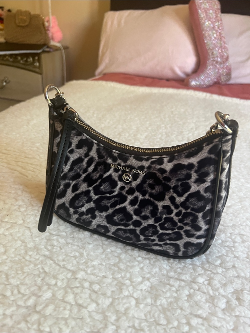 Michael Kors Black & Gray Leopard Mini Shoulder Bag